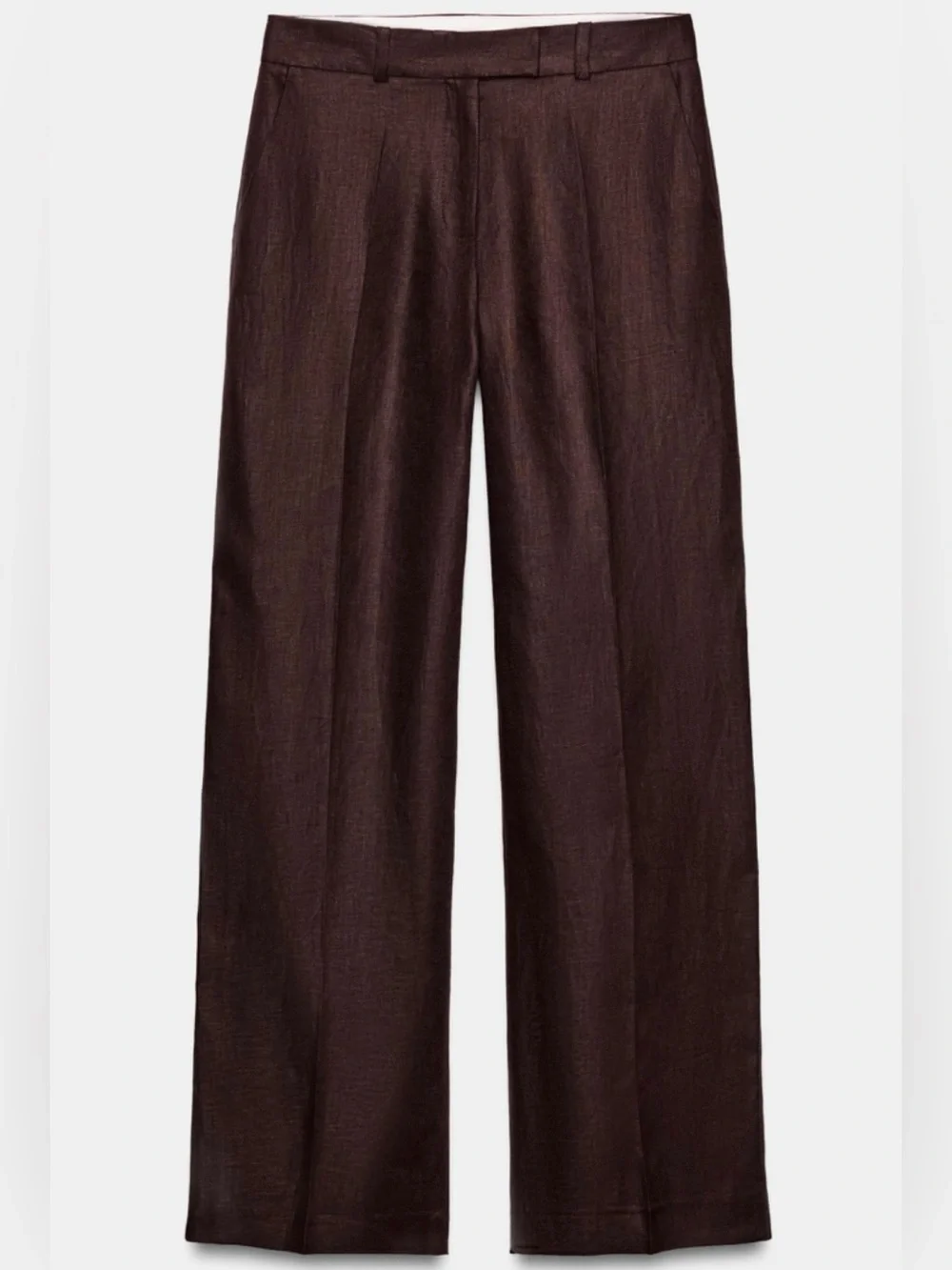 Zara 100% Linen Straight Leg Pants Brown Mid Rise NWT Size M